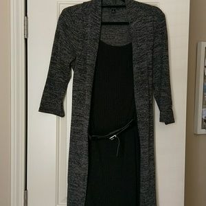 Two-toned belted sweater dress